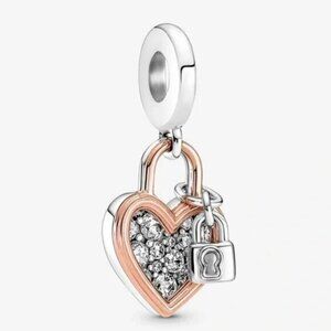 Pandora Two-Tone Heart Lock Charm with Crystals